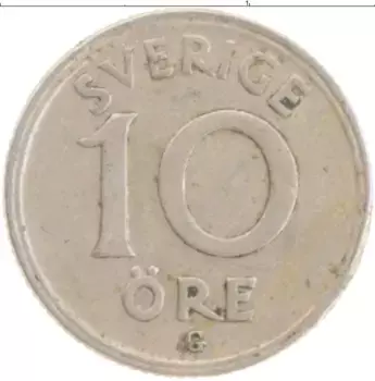 Монета 10 эре Швеции 1940 года Медно-никель Густав V