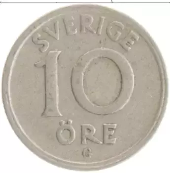 Монета 10 эре Швеции 1940 года Медно-никель Густав V