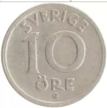 Монета 10 эре Швеции 1940 года Медно-никель Густав V