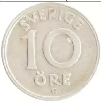 Монета 10 эре Швеции 1940 года Медно-никель Густав V