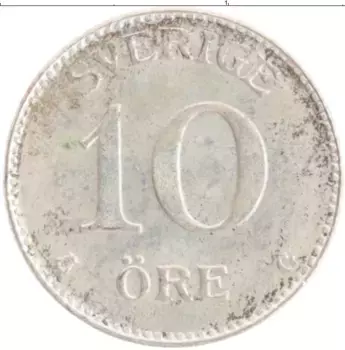 Монета 10 эре Швеции 1941 года Серебро