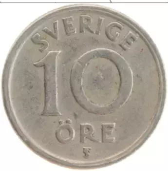 Монета 10 эре Швеции 1947 года Медно-никель Густав V