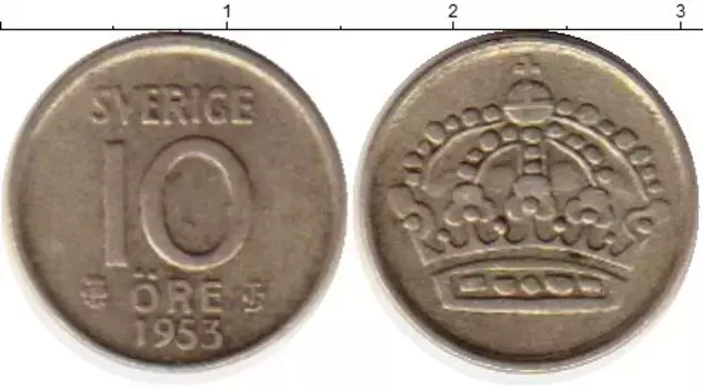 Монета 10 эре Швеции 1953 года Медно-никель Корона