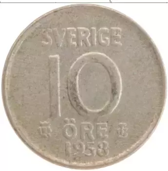 Монета 10 эре Швеции 1953 года Серебро
