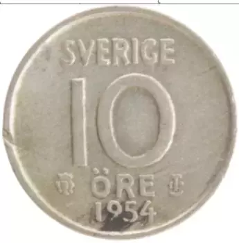 Монета 10 эре Швеции 1954 года Серебро