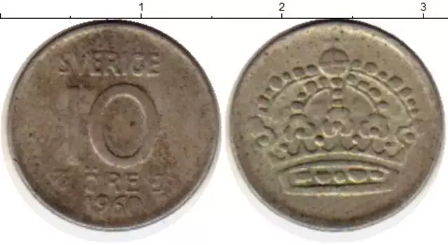 Монета 10 эре Швеции 1960 года Серебро Густав VI Адольф