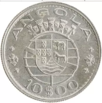 Монета 10 эскудо Анголы 1952 года Серебро