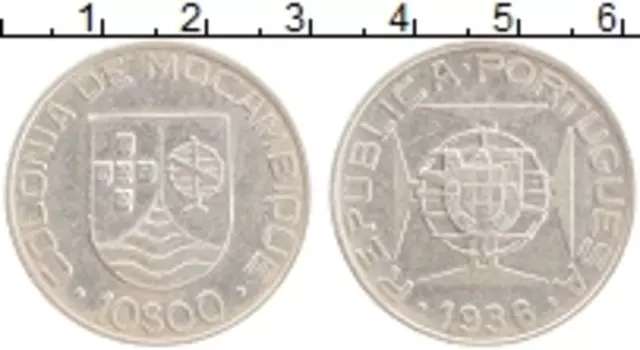 Монета 10 эскудо Мозамбика 1936 года Серебро