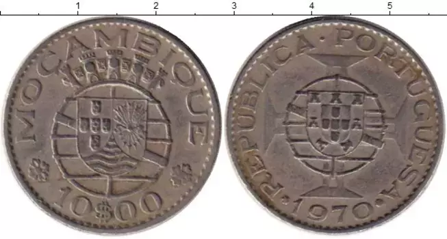 Монета 10 эскудо Мозамбика 1970 года Медно-никель