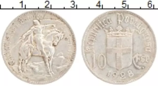 Монета 10 эскудо Португалии 1928 года Серебро Битва при Оурике