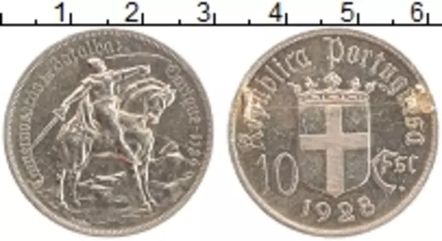 Монета 10 эскудо Португалии 1928 года Серебро Битва при Оурике