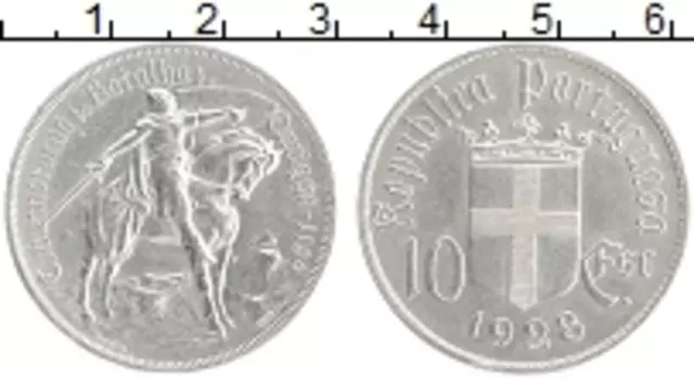 Монета 10 эскудо Португалии 1928 года Серебро Битва при Оурике