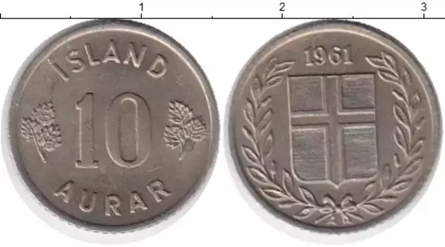 Монета 10 аурар Исландии 1961 года Медно-никель