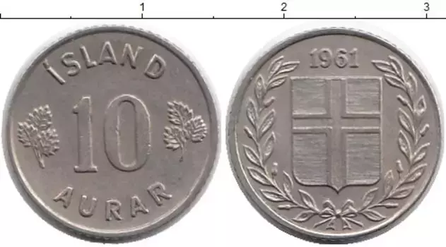 Монета 10 аурар Исландии 1961 года Медно-никель