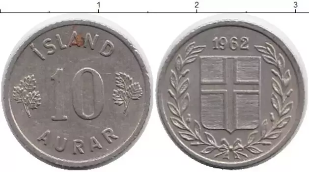 Монета 10 аурар Исландии 1962 года Медно-никель