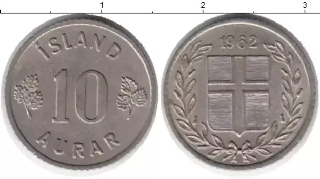 Монета 10 аурар Исландии 1962 года Медно-никель