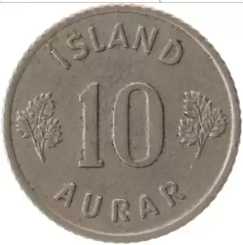Монета 10 аурар Исландии 1962 года Медно-никель
