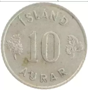 Монета 10 аурар Исландии 1962 года Медно-никель