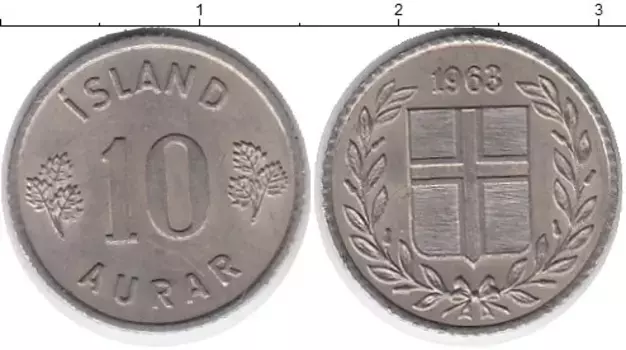 Монета 10 аурар Исландии 1963 года Медно-никель