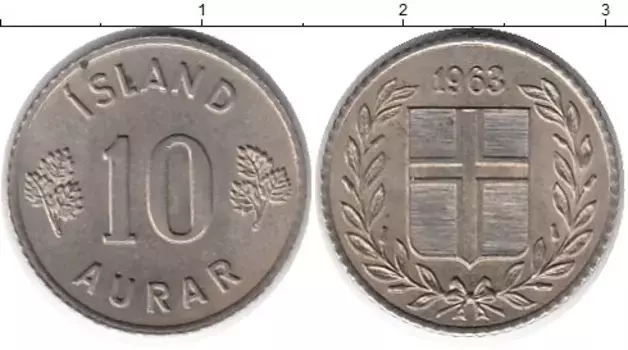 Монета 10 аурар Исландии 1963 года Медно-никель
