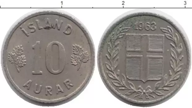 Монета 10 аурар Исландии 1963 года Медно-никель