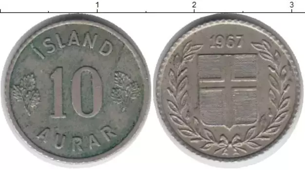 Монета 10 аурар Исландии 1967 года Медно-никель