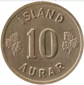 Монета 10 аурар Исландии 1969 года Медно-никель