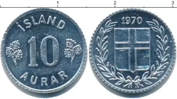 Монета 10 аурар Исландии 1970 года Алюминий