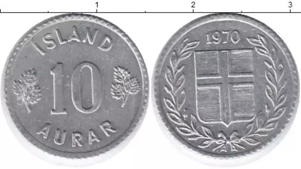 Монета 10 аурар Исландии 1970 года Алюминий