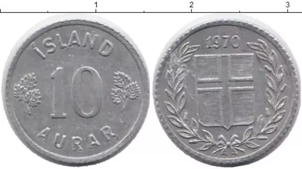 Монета 10 аурар Исландии 1970 года Алюминий