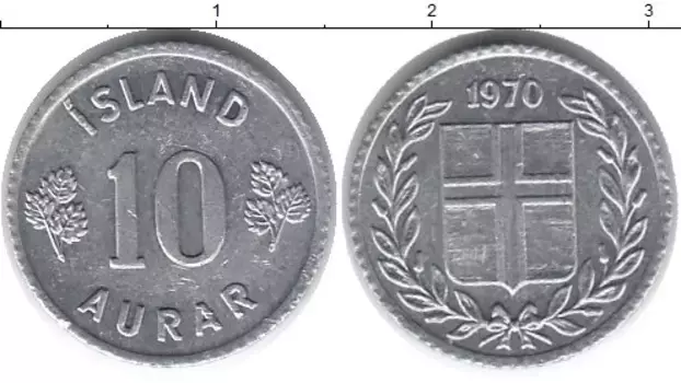 Монета 10 аурар Исландии 1970 года Алюминий