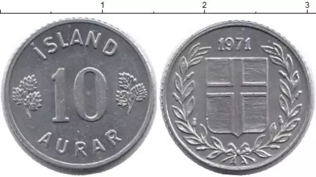 Монета 10 аурар Исландии 1971 года Алюминий