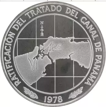 Монета 10 бальбоа Панамы 1978 года Серебро Реализация договора о Панамском канале