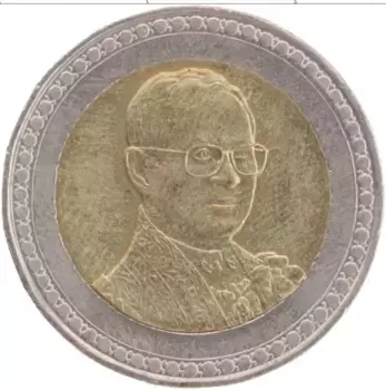 Монета 10 бат Таиланда 2006 года Биметалл 60 лет правления короля Рамы IX