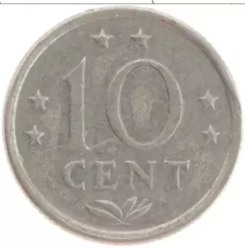 Монета 10 центов Антильских островов 1970 года Медно-никель