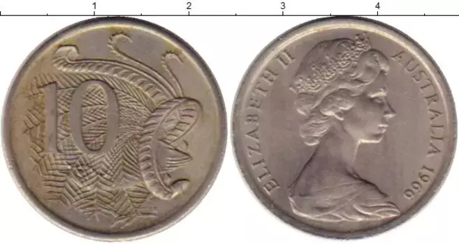 Монета 10 центов Австралии 1966 года Медно-никель Елизавета II