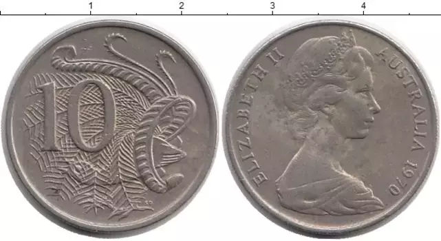 Монета 10 центов Австралии 1970 года Медно-никель Елизавета II