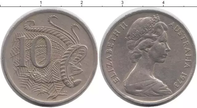 Монета 10 центов Австралии 1973 года Медно-никель Елизавета II