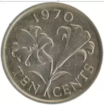 Монета 10 центов Бермудских островов 1970 года Медно-никель Елизавета II