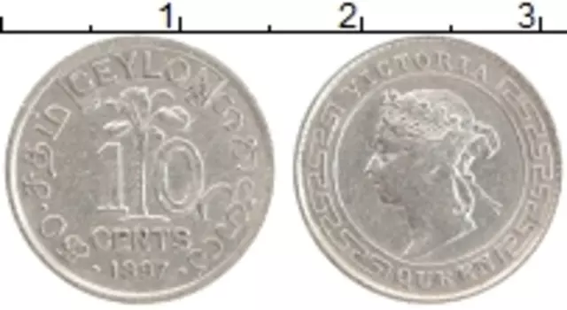 Монета 10 центов Цейлона 1897 года Серебро Виктория