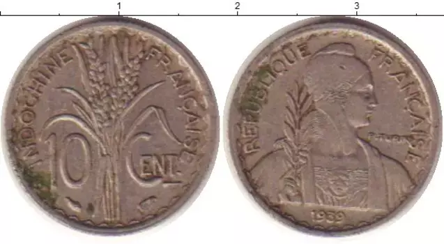 Монета 10 центов Индокитая 1939 года Медно-никель