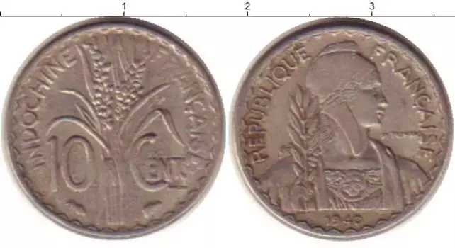 Монета 10 центов Индокитая 1940 года Медно-никель