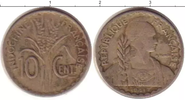 Монета 10 центов Индокитая 1941 года Медно-никель
