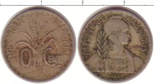 Монета 10 центов Индокитая 1941 года Медно-никель