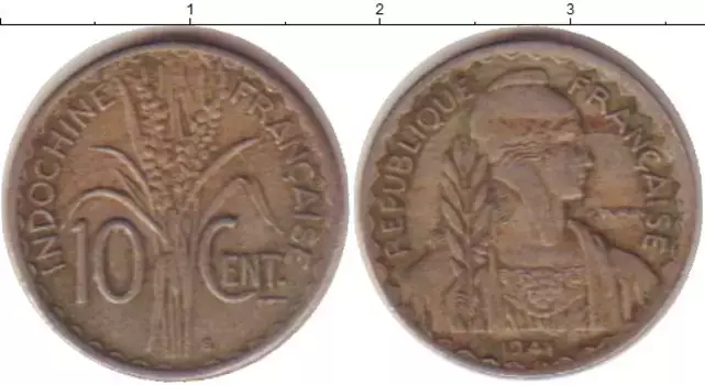 Монета 10 центов Индокитая 1941 года Медно-никель