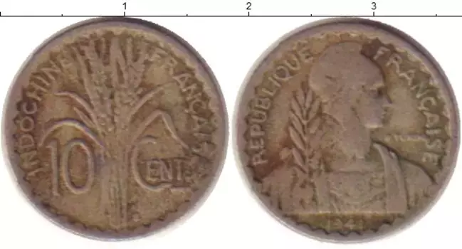 Монета 10 центов Индокитая 1941 года Медно-никель