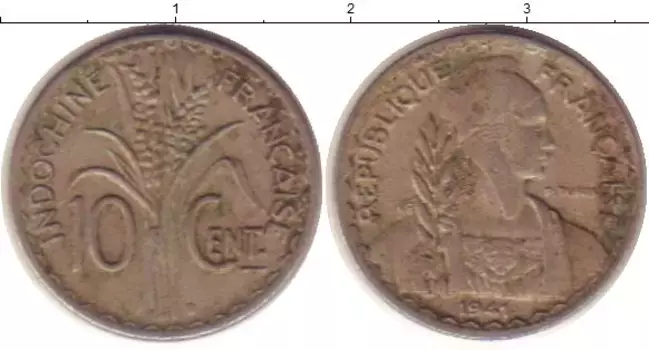 Монета 10 центов Индокитая 1941 года Медно-никель
