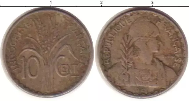 Монета 10 центов Индокитая 1941 года Медно-никель