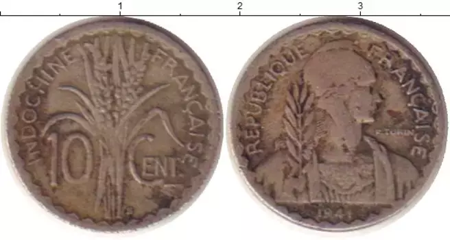 Монета 10 центов Индокитая 1941 года Медно-никель