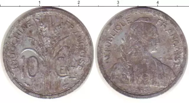 Монета 10 центов Индокитая 1945 года Алюминий